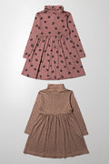2 Pack Poloneck Dresses Pink And Brown (3)