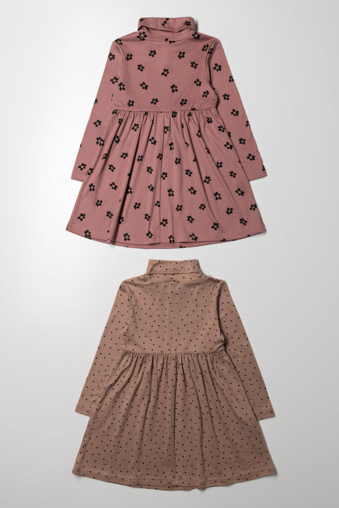2 Pack Poloneck Dresses Pink And Brown (3)
