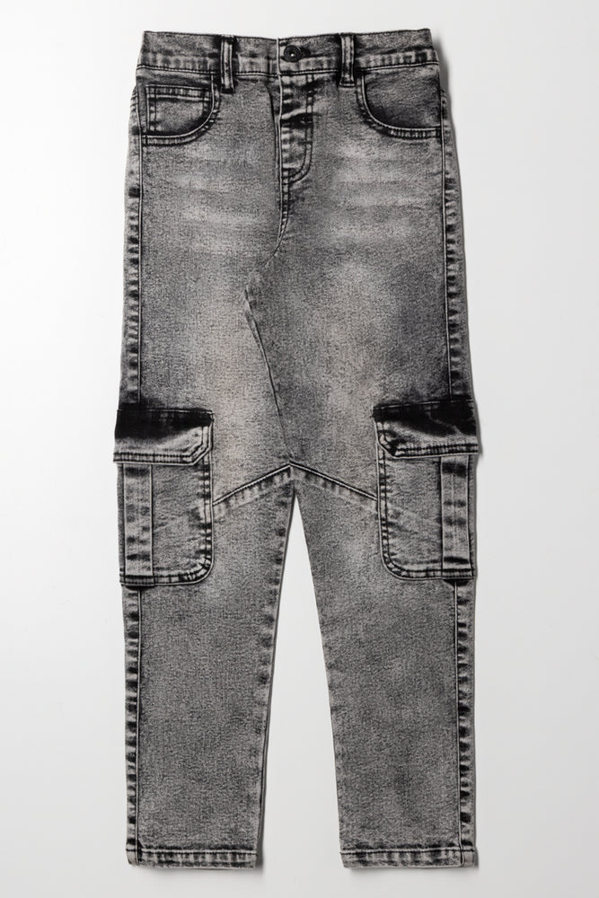 Skinny Denim Cargo Jeans Charcoal