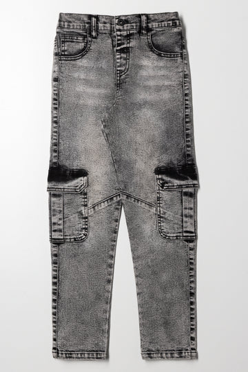 Skinny Denim Cargo Jeans Charcoal