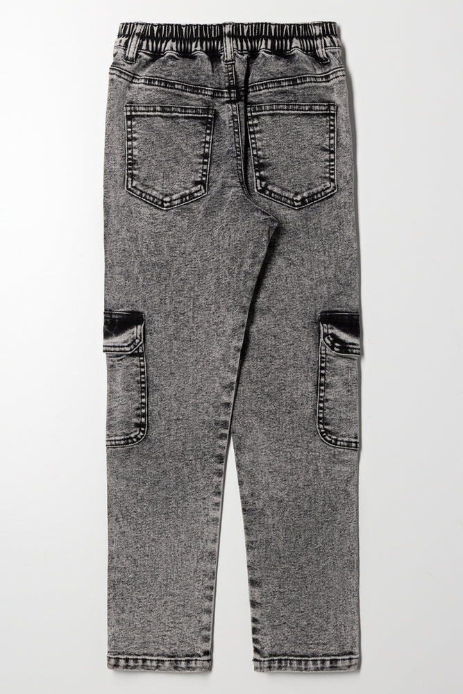 Skinny Denim Cargo Jeans Charcoal (2)