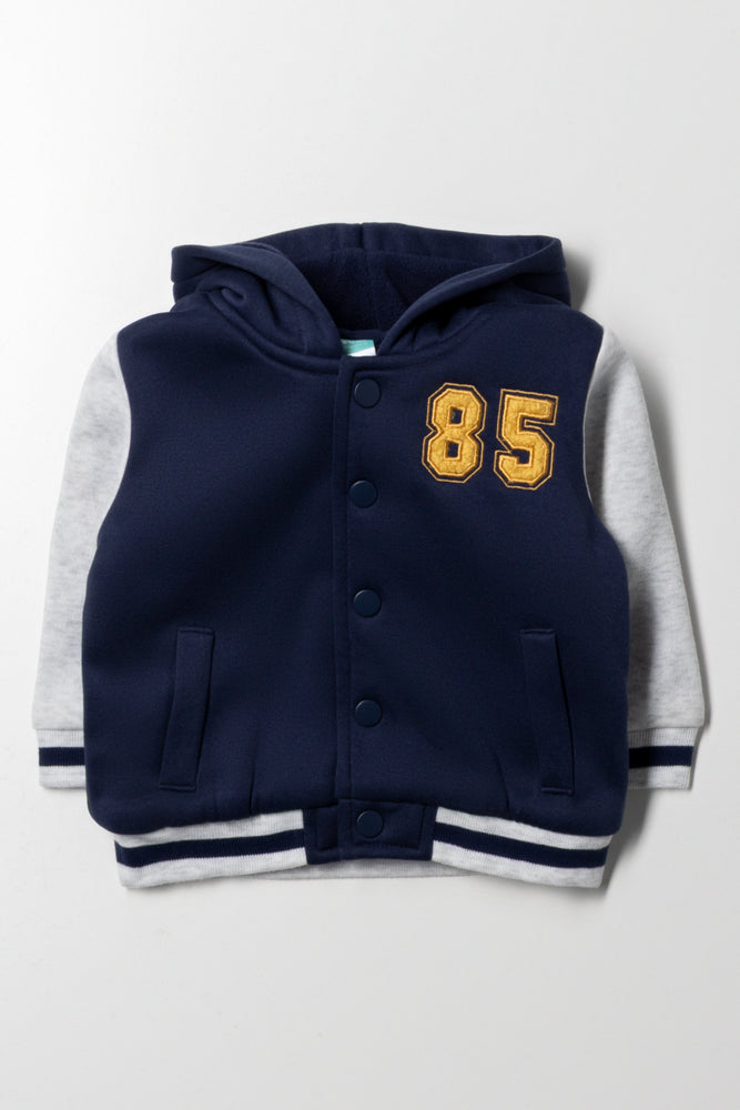 Hooded Baseball Jacket Navy & Grey