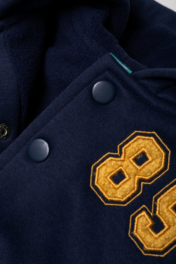 Hooded Baseball Jacket Navy & Grey