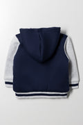 Hooded Baseball Jacket Navy & Grey (2)
