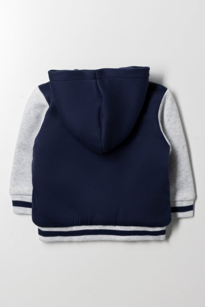 Hooded Baseball Jacket Navy & Grey (2)