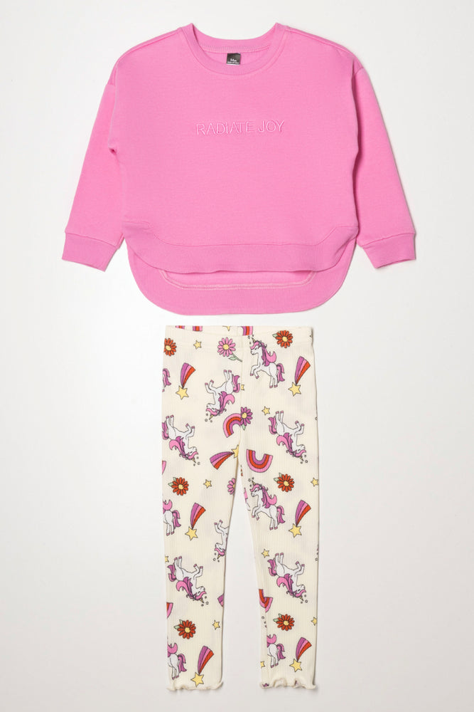 Tracktop And Rib Leggings Set Pink