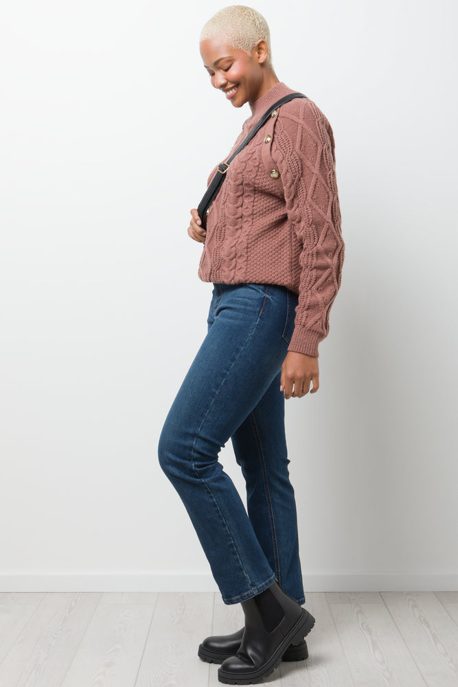 Buttoned Cable Knit Jersey  Brown (1)
