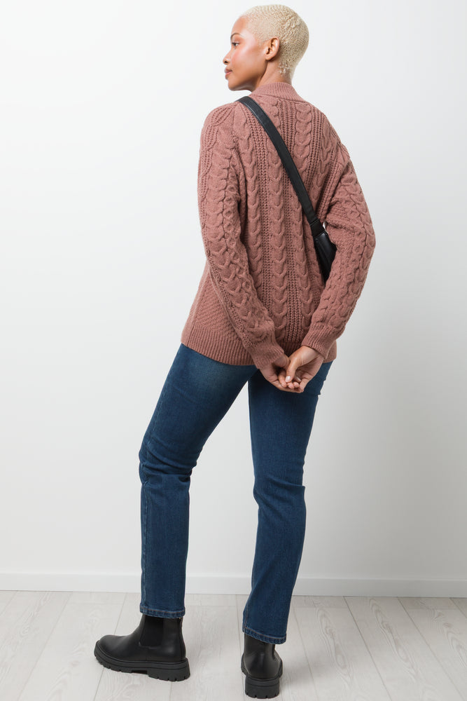 Buttoned Cable Knit Jersey  Brown (2)