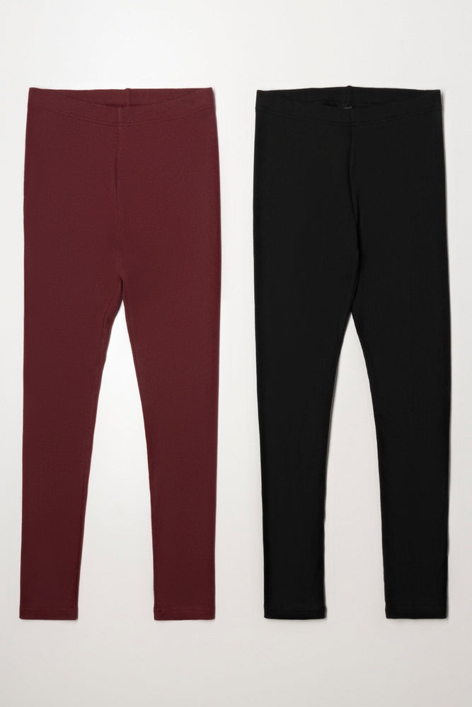 2 Pack Leggings Black & Burgundy