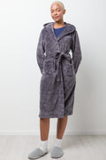 Heart Embossed Fleece Hooded Gown Black