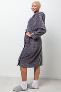 Heart Embossed Fleece Hooded Gown Black (1)