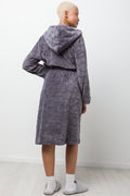 Heart Embossed Fleece Hooded Gown Black (2)