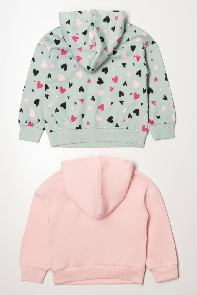 2 Pack Heart Hoodies Pink And Green (3)