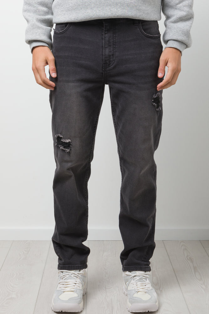Straight Leg Ripped Denim Jeans Black