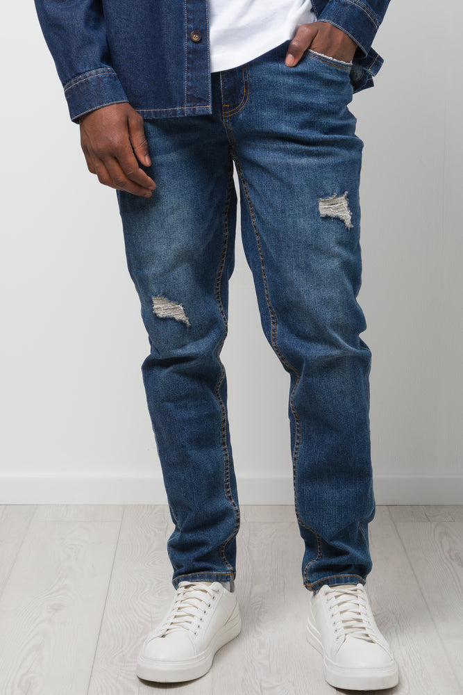 Ripped Skinny Denim Jeans Dark Blue