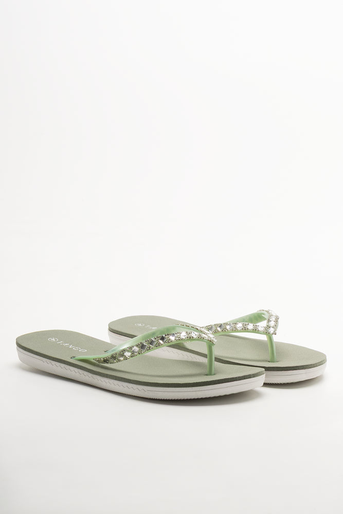 Diamante Flip Flops Green