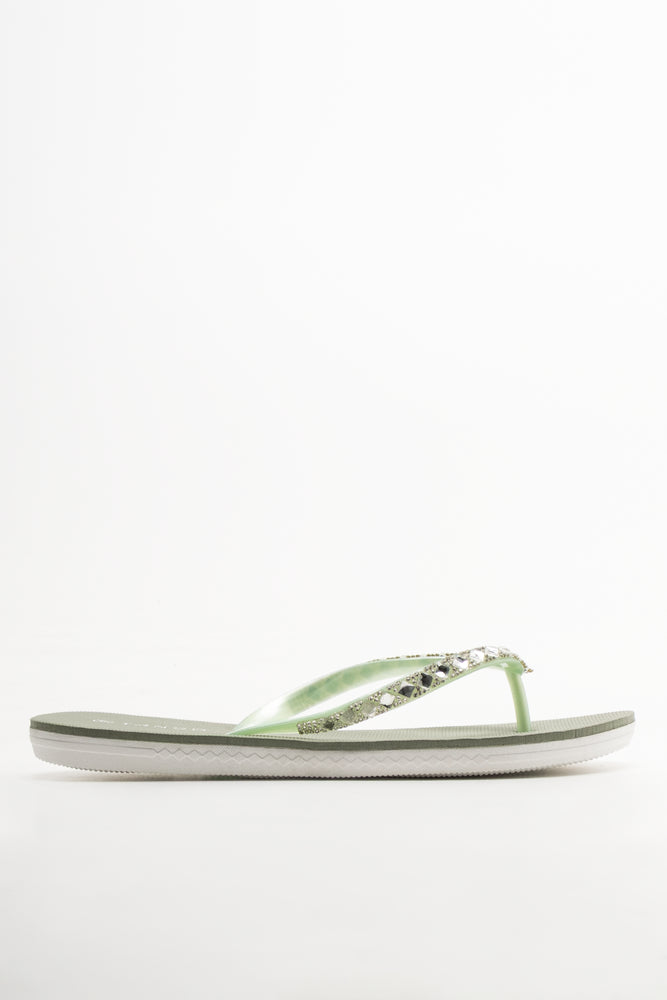 Diamante Flip Flops Green