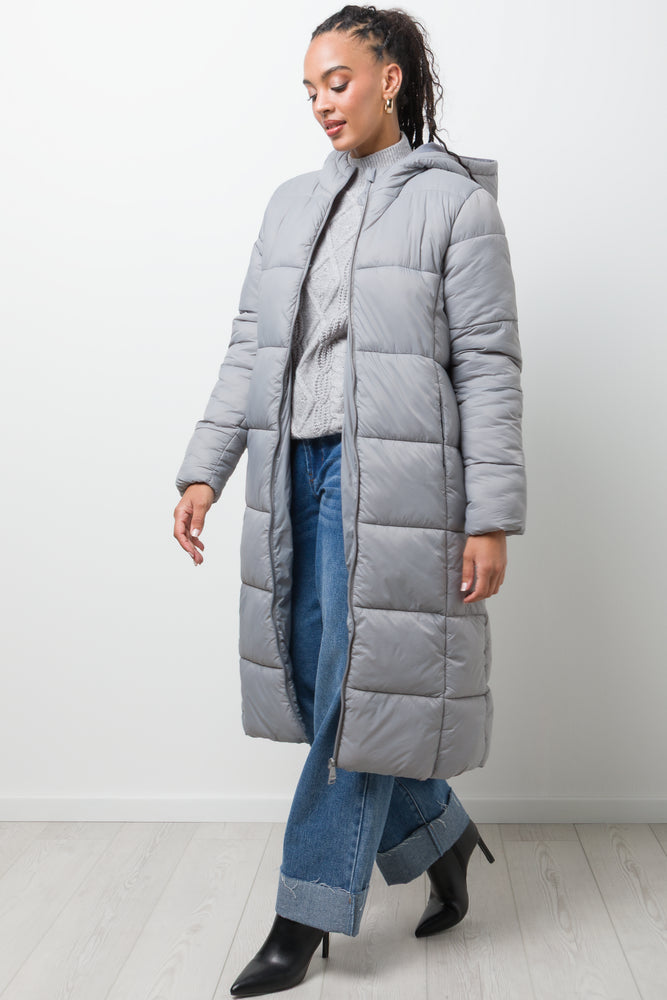 Long Hooded Puffer Jacket Grey