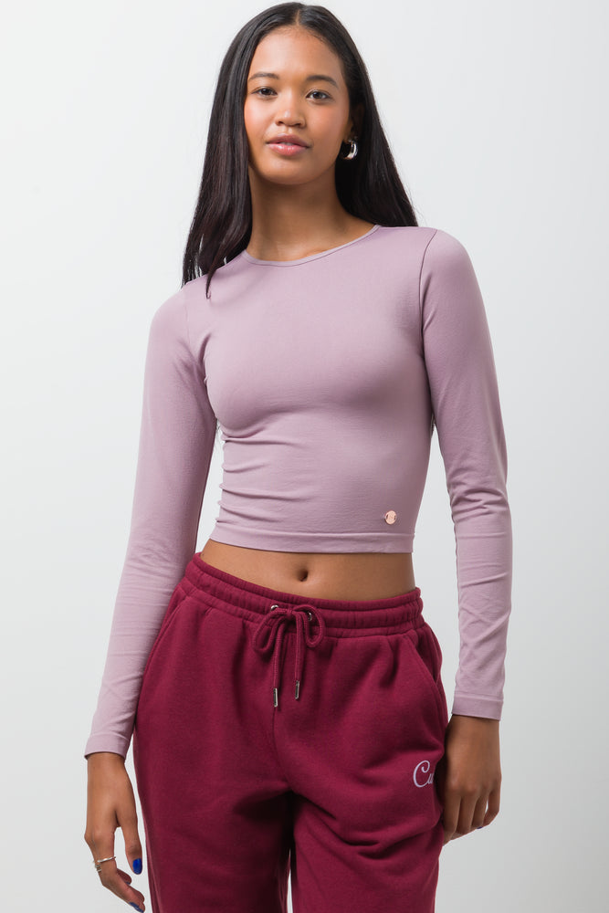Long Sleeve Seamless Crop Top Pink