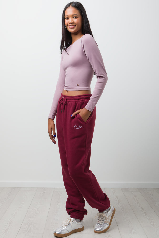 Long Sleeve Seamless Crop Top Pink