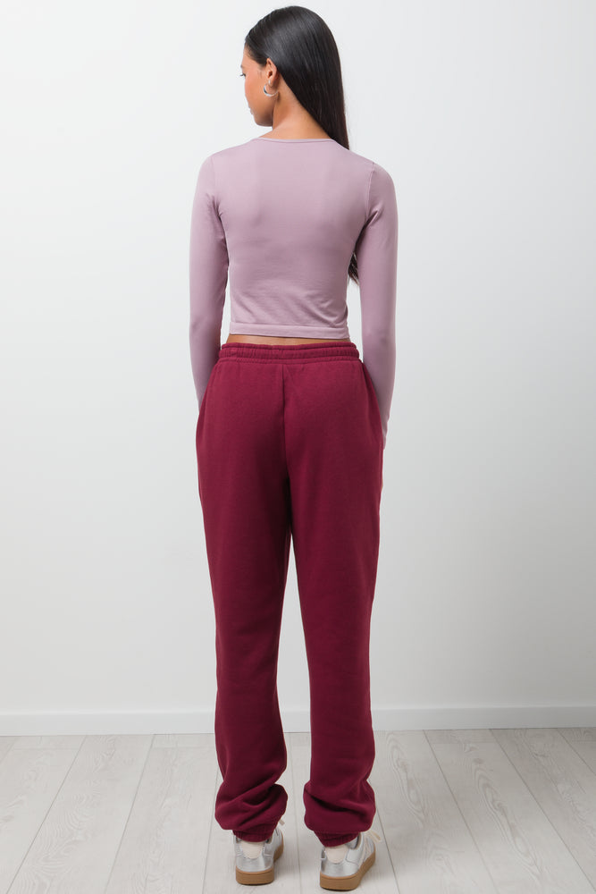 Long Sleeve Seamless Crop Top Pink (2)