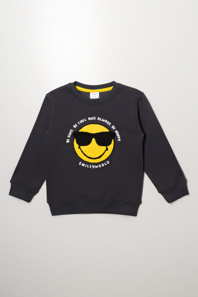 Smiley Crew Neck Tracktop Dark Grey
