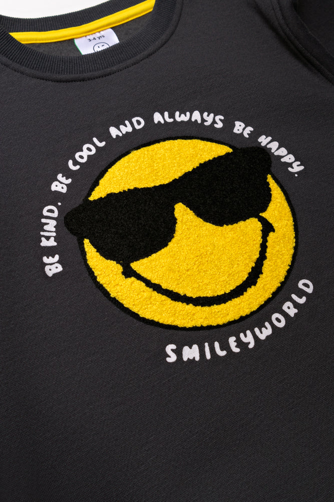 Smiley Crew Neck Tracktop Dark Grey