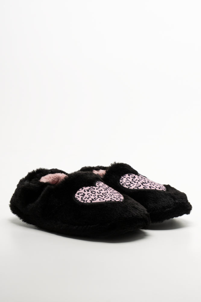 Animal Heart Slippers Black