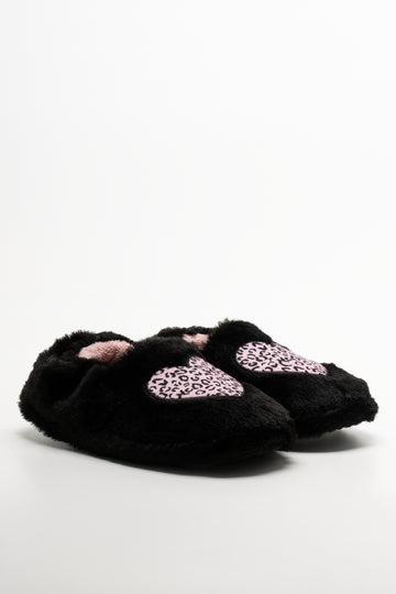 Animal Heart Slippers Black