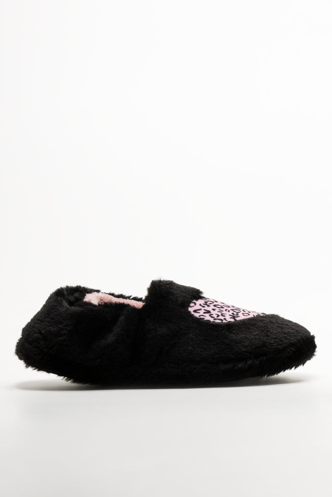 Animal Heart Slippers Black