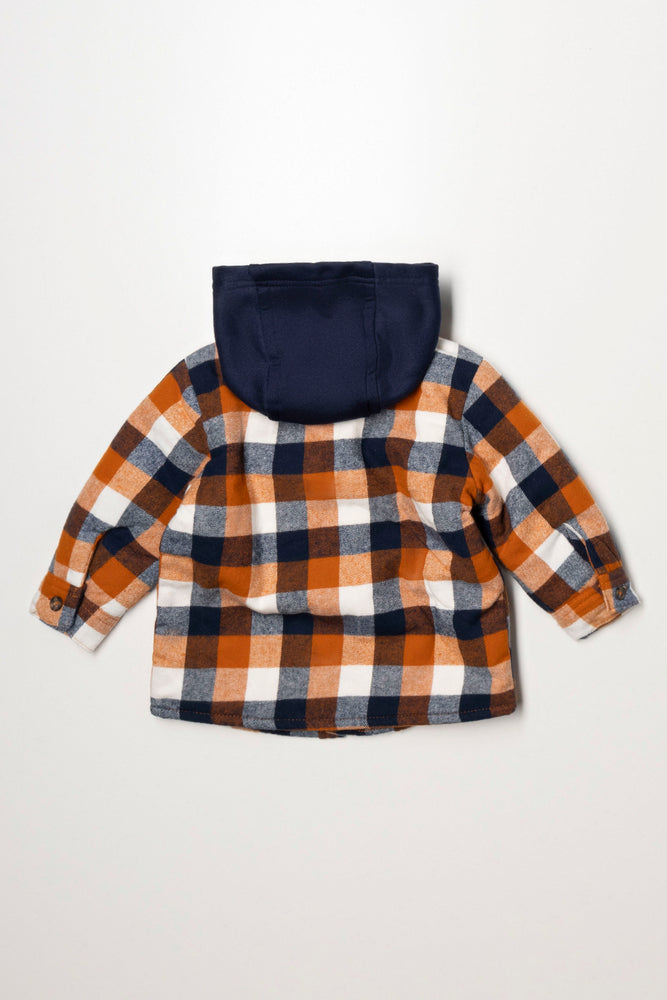 Hooded Check Shacket Rust & Navy (2)