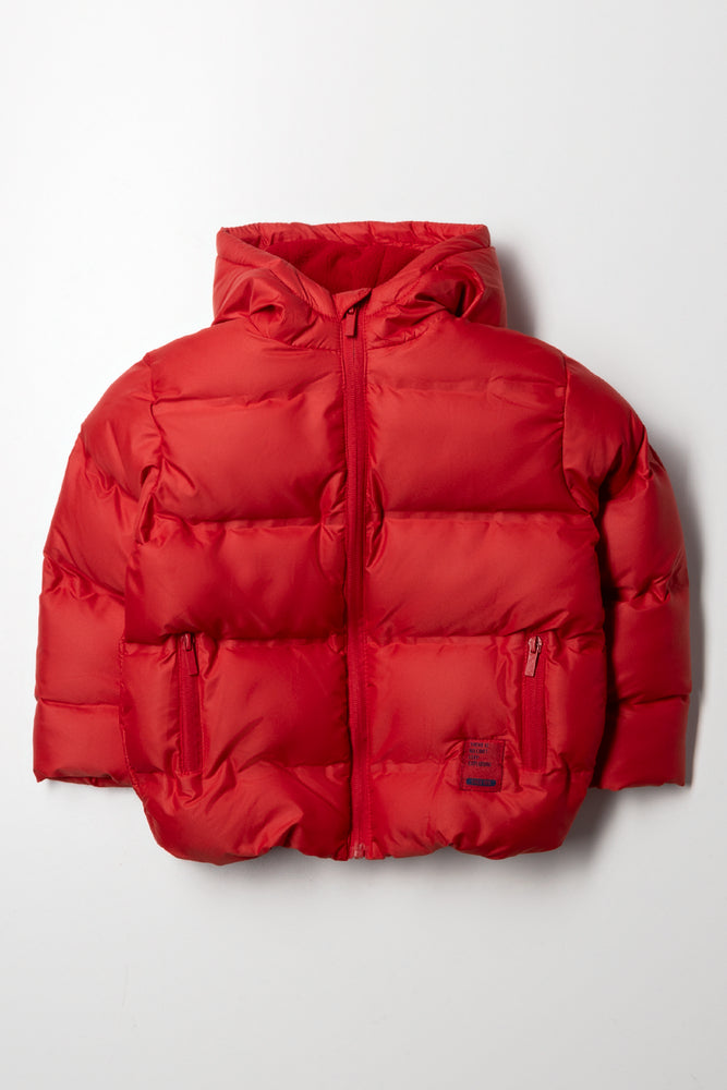Hooded Puffer Jacket Red