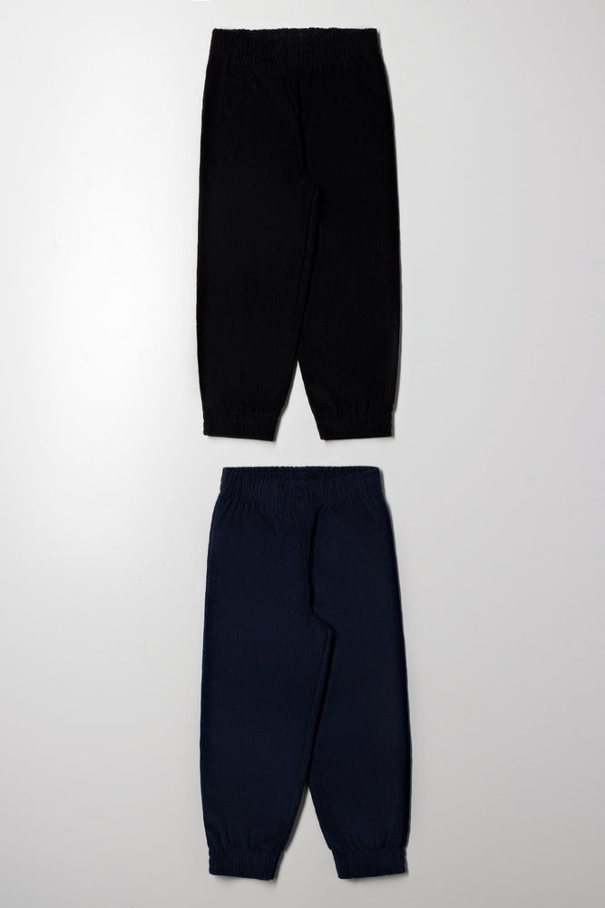 2 Pack Corduroy Cuffed Pants Black And Navy
