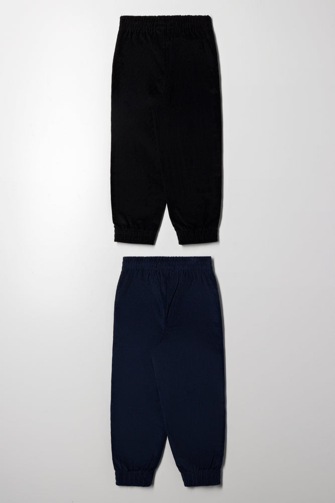 2 Pack Corduroy Cuffed Pants Black And Navy (2)