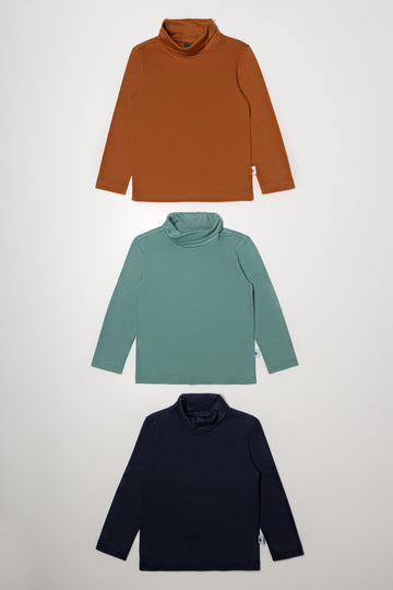 3 Pack Polonecks Brown, Green And Navy