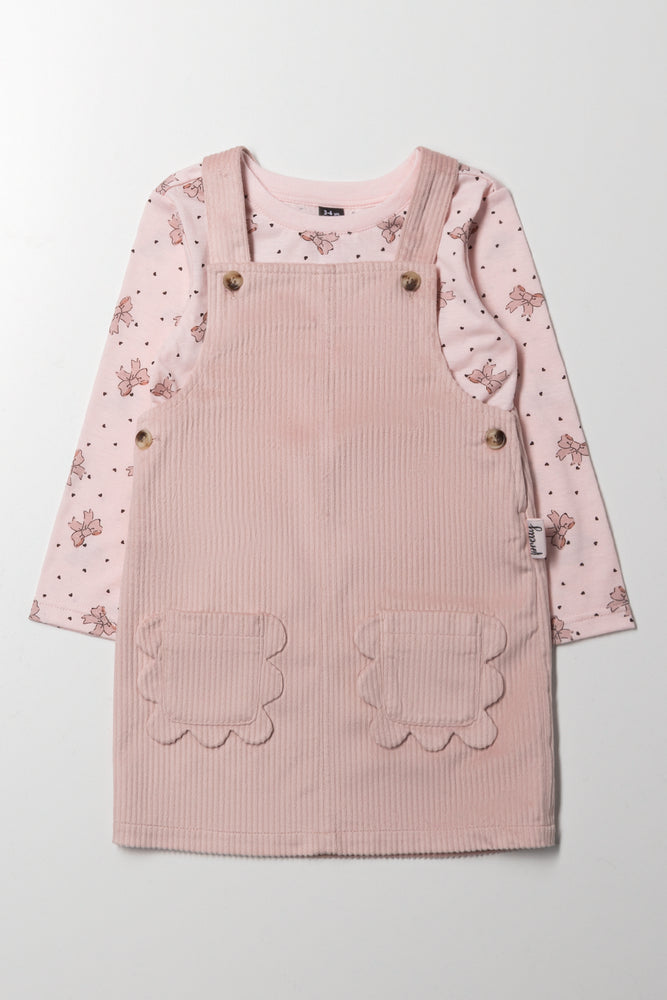 Flower Pocket Pinafor Set Pink