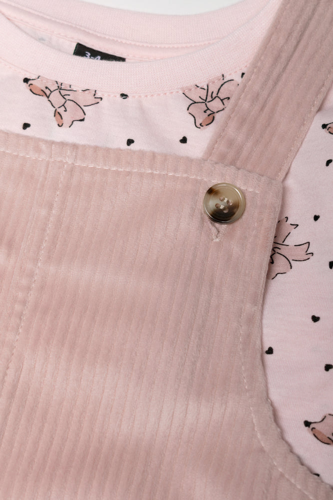 Flower Pocket Pinafor Set Pink