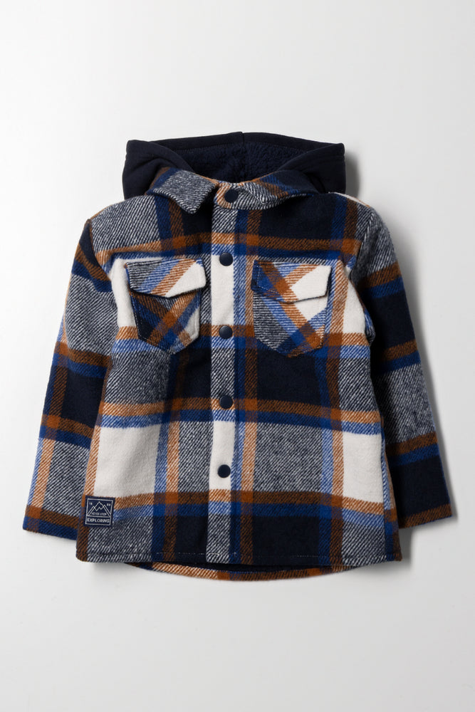 Hooded Shacket Navy & Brown