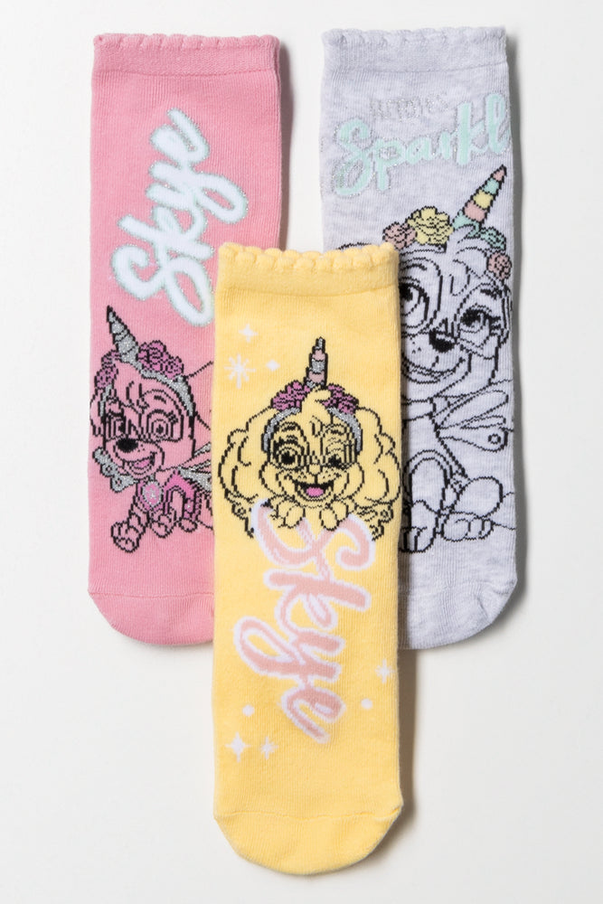 3 Pack Anklet Socks Yellow, Grey And Pink