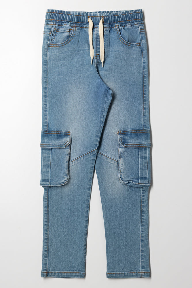 Skinny Denim Cargo Jeans Blue