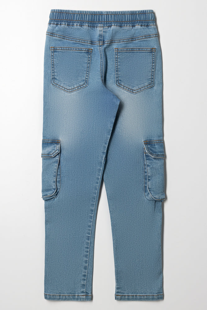 Skinny Denim Cargo Jeans Blue (2)