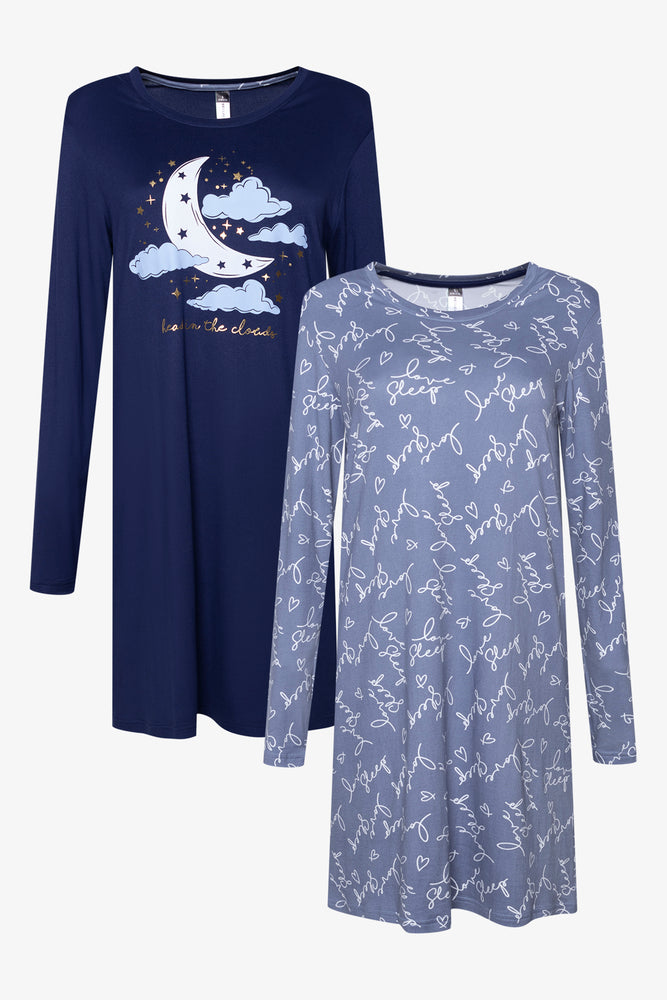2 Pack Long Sleeve Sleepshirts Blue