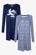 2 Pack Long Sleeve Sleepshirts Blue