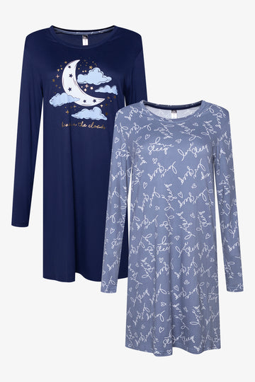 2 Pack Long Sleeve Sleepshirts Blue