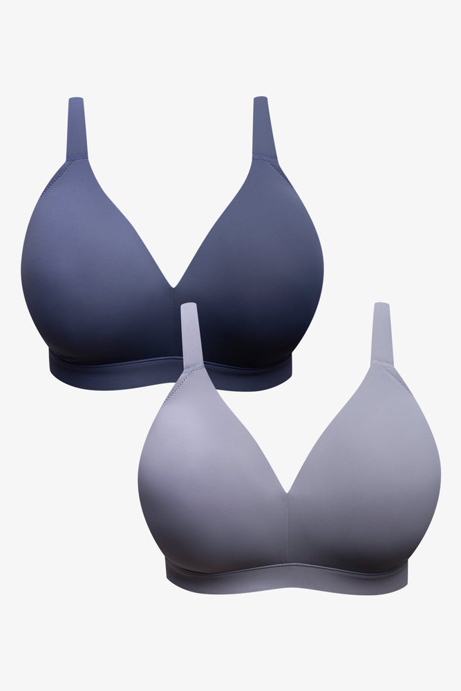 Plus Size 2 Pack Smooth Padded Wirefree Bras Grey And Blue