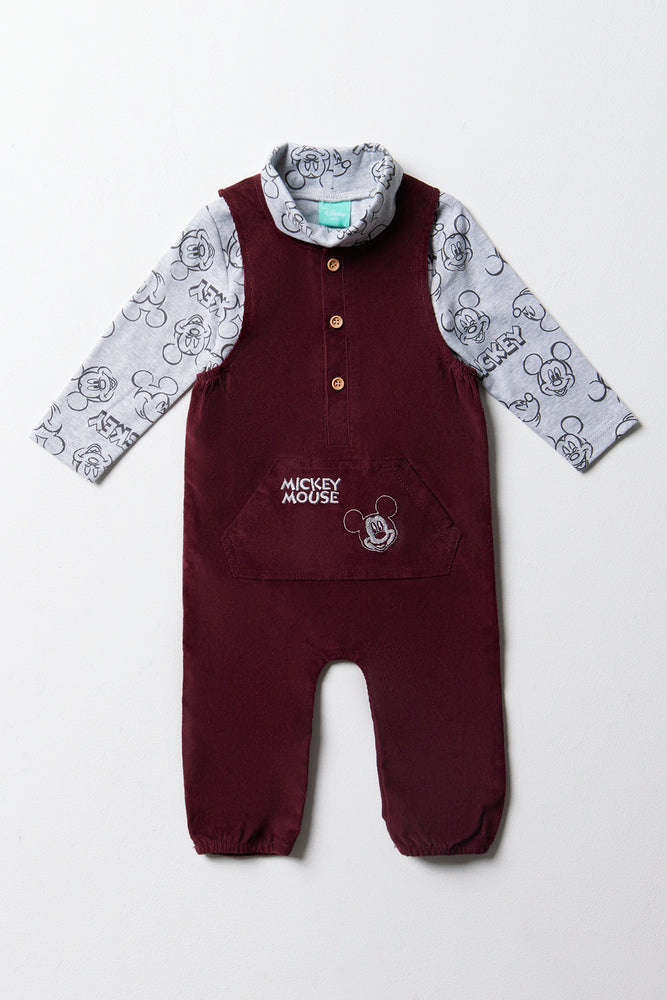Mickey Mouse Dungaree Set Burgundy