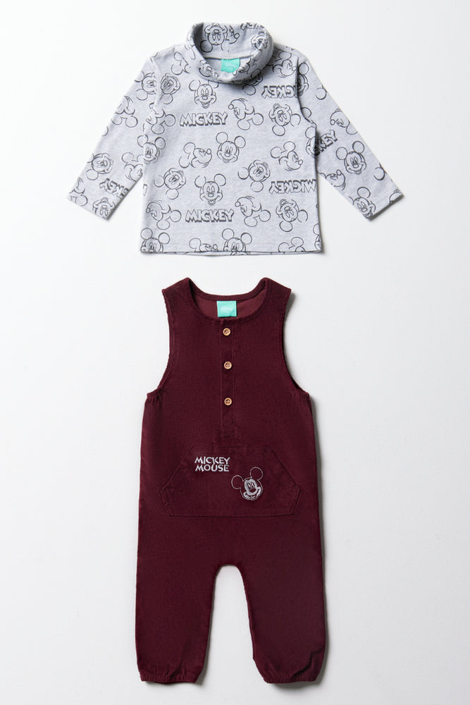 Mickey Mouse Dungaree Set Burgundy (4)