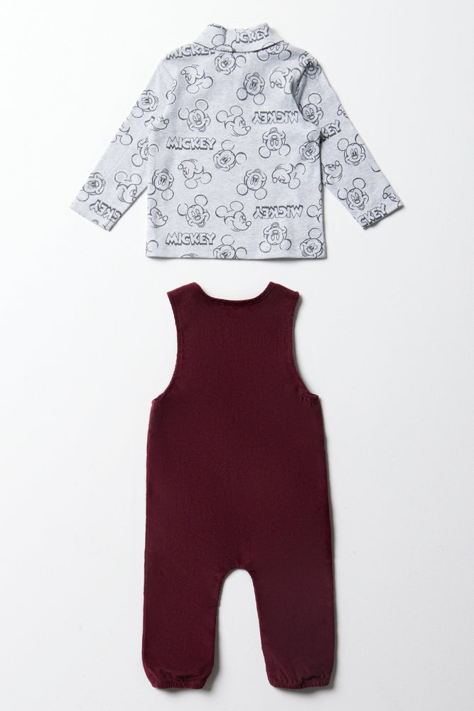 Mickey Mouse Dungaree Set Burgundy (5)