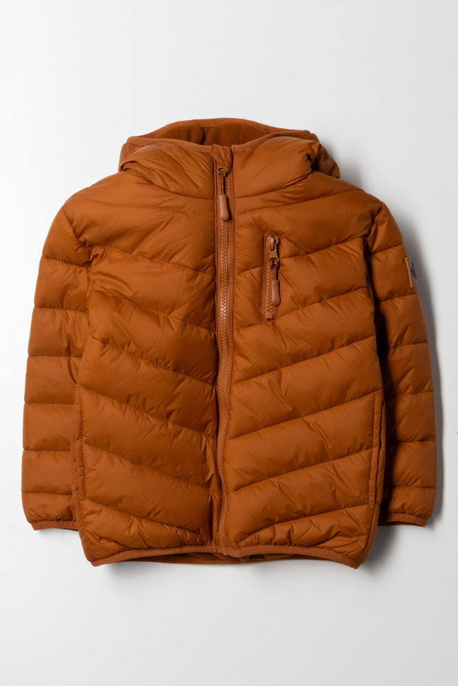Hooded Puffer Jacket Rust