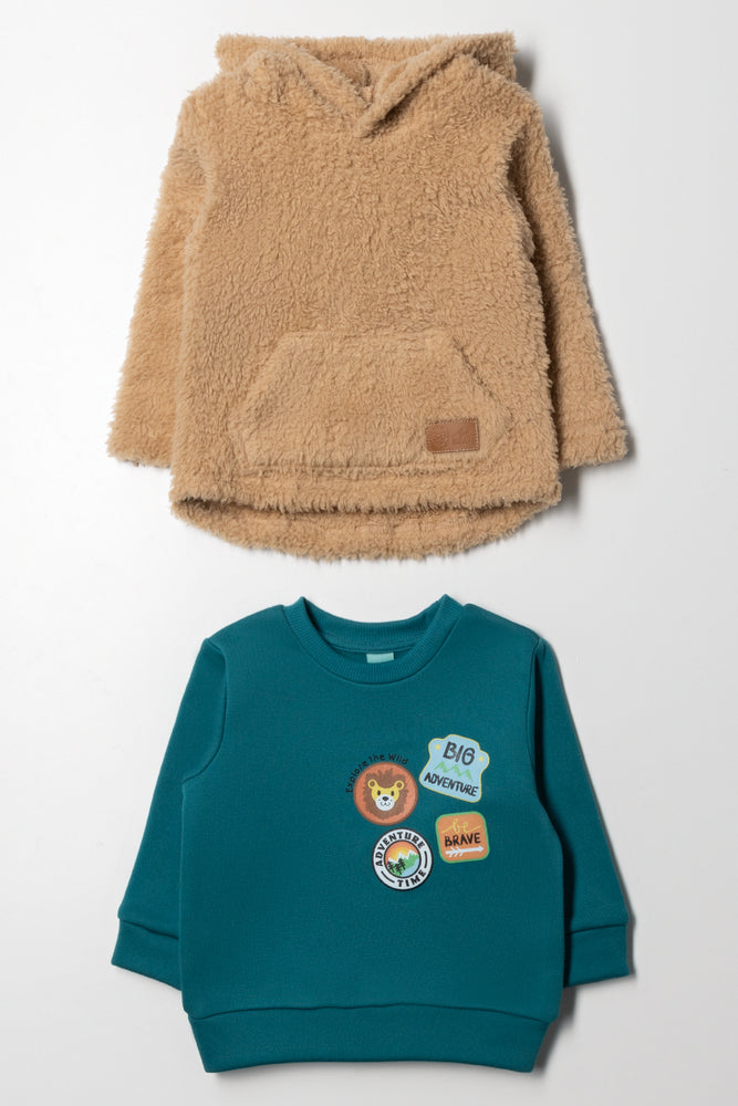 2 Pack Tracktops Teal And Natural